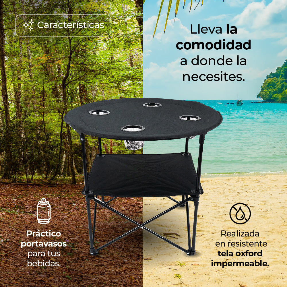 MESA DE CAMPING / PLAYERA PORTÁTIL CON 4 PORTA VASOS