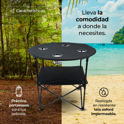 MESA DE CAMPING / PLAYERA PORTÁTIL CON 4 PORTA VASOS