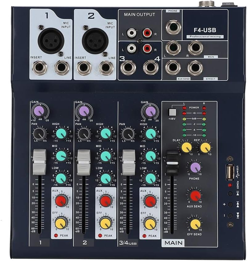 MEZCLADOR DE AUDIO 4 CANALES MIXER F4-USB