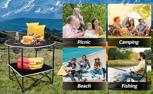 MESA DE CAMPING / PLAYERA PORTÁTIL CON 4 PORTA VASOS